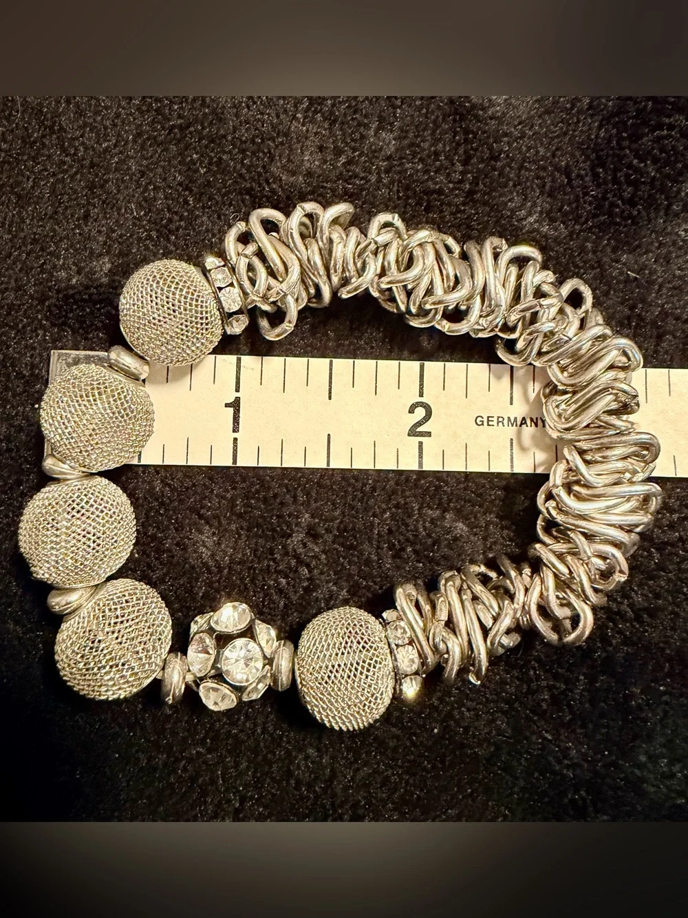 Artisan Style Silver Tone Mesh Bead Crystal Statement Bracelet